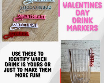 Valentine's Day drink markers - love nicknames - cup identifiers - festive decoration - party favors