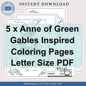 5 x Anne of Green Gables Inspired Colouring Pages Coloring Digital Download Printable PDF Letter Size - Prints