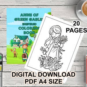 Anne of Green Gables Inspired Coloring Book - 20 Pages - Colouring Digital Download Printable PDF A4 Size - Prints - Gifts
