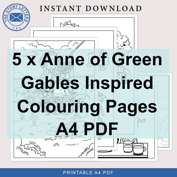 5 x Anne of Green Gables Inspired Colouring Pages Coloring Digital Download Printable PDF A4 - Prints