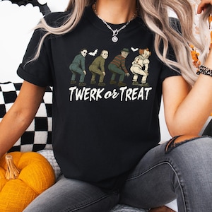 Horror Movie Mashup Unisex Tee, Halloween T-Shirt Gift, Scary Movie Fan Shirt, Twerk or Treat Tee, Michael Myers, Jason Freddy Krueger Shirt