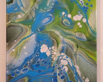 Acrylic fluid art painting on canvas, "Elemental",  9x12, paint pouring, wall hanging, fluid art, abstract, one-of-a-kind, handmade