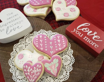 Gourmet Heart shaped decorated vanilla sugar Cookies 1 dozen or custom quantity available.