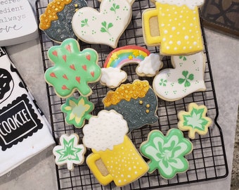 Last Call**St Patrick's Day Gourmet Sugar Cookie 14 Pieces Shamrock Beer Mug Pot of Gold Rainbow Hearts. Order by 02/24 for 03/17