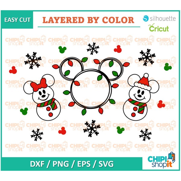 Christmas Mouse Ears Cup Wrap SVG, Christmas Snowman Full Wrap, Christmas Snowman Layered, Cold Cup Decal SVG, Files for Cricut