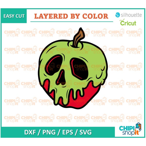 Poison Apple SVG, Layered Poison Apple SVG, Evil Queen SVG, Skull Apple, Halloween Layered, Halloween Clipart, Digital Download