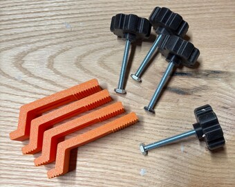 Strong CNC hold down clamps for T-Track. Adjustable low profile workbench clamps.