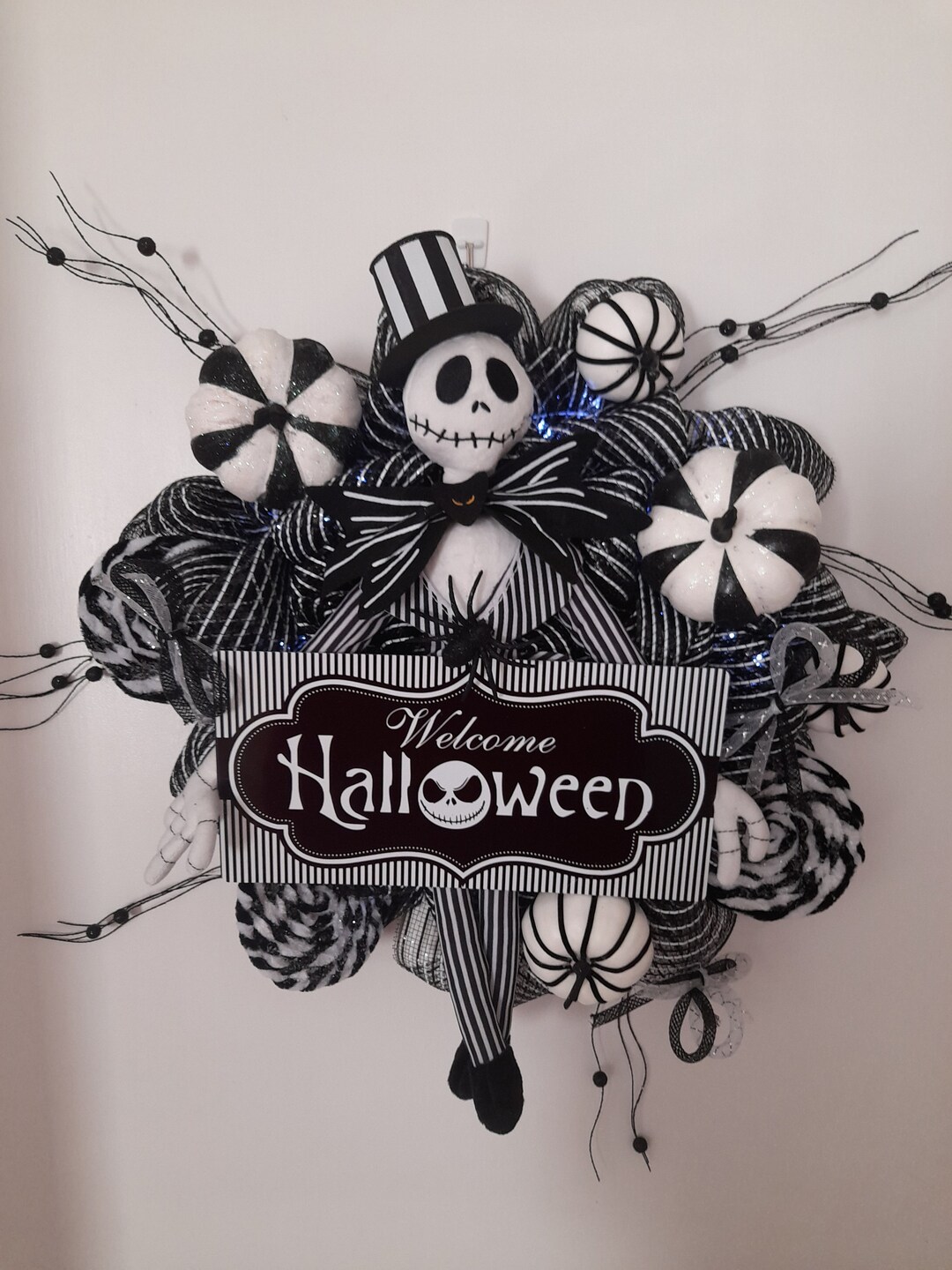 Jack Skellington Halloween Door Wreath With Lights Etsy UK