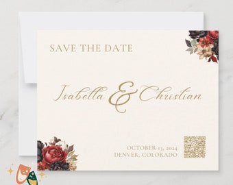 Wedding Save the Date Victorian Gothic Save the Date Template Canva Elegant Printable Editable Red and Black Floral Save the Date