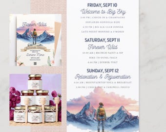 Bachelorette Weekend in the Mountains: Editable Canva Templates Bundle