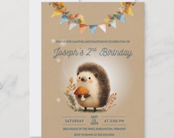 Hedgehog Birthday Invitation: Editable Canva Template