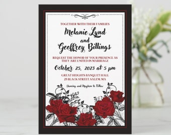 Gothic Wedding Invitation Template: Red Roses Canva Invite