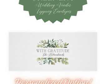 Wedding Vendor Tipping Envelopes CUSTOM Greenery Set of 10 Tip Envelopes for Wedding Vendors Floral Greenery Wedding Gratuity Envelopes