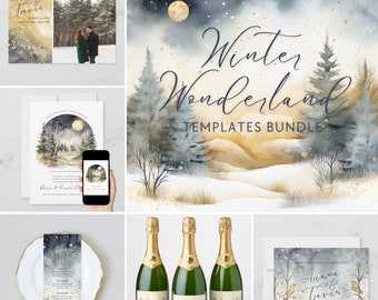 WEDDING BUNDLE Winter Wonderland Wedding Editable Canva Templates | Snowy Winter Wedding Printable Templates | Instant Download