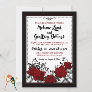 Gothic Wedding Invitation Template: Red Roses Canva Invite (Digital Download)