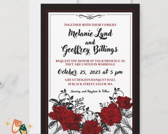 Gothic Wedding Invitation Template: Red Roses Canva Invite (Digital Download)