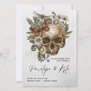 Halloween Wedding Invitation Editable Template for Gothic Wedding Save the Date with Photo for Fall Wedding Invite with Skulls