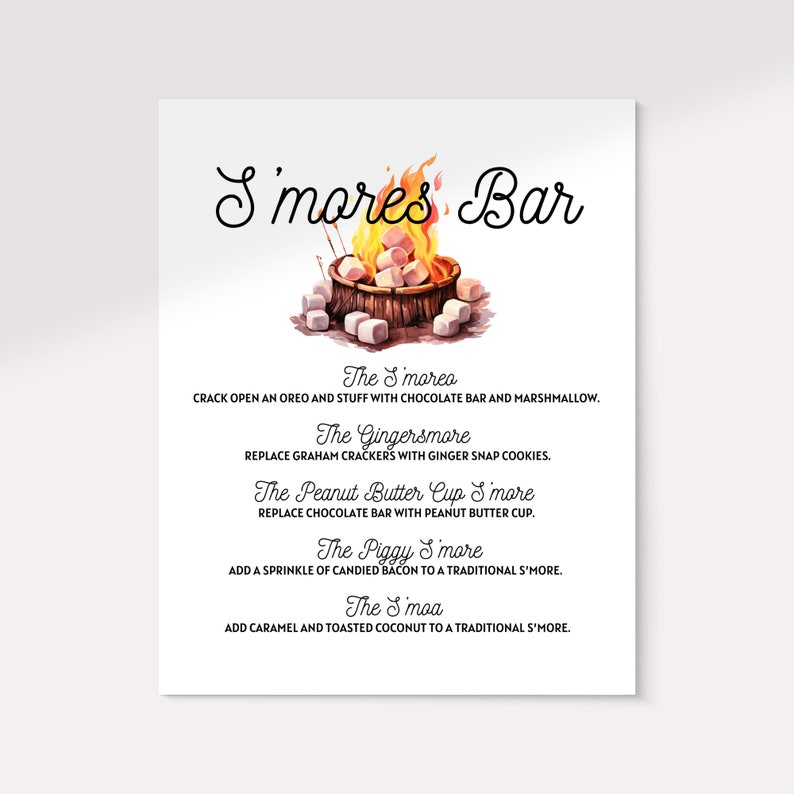 S'mores Station Sign Printable Wedding S'mores Bar Menu Sign Instant ...