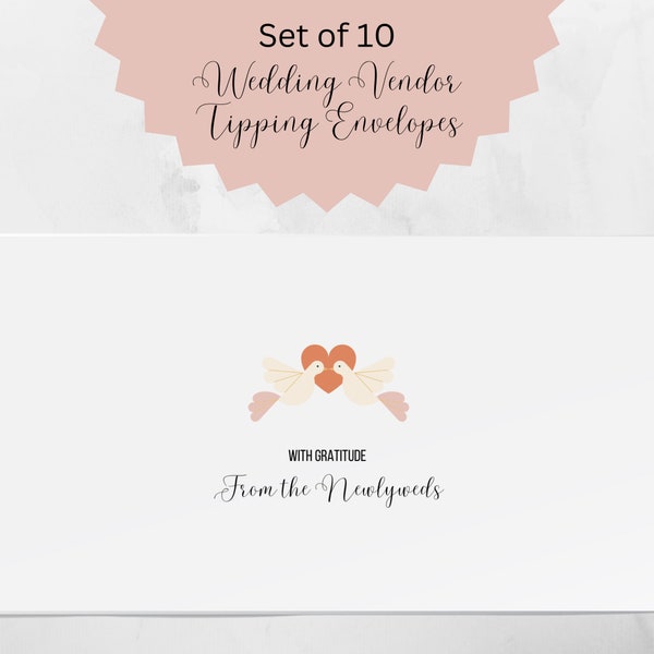 Wedding Vendor Tipping Envelopes Set of 10 Printed Envelopes Gratuity Envelopes for Wedding Vendors "With Gratitude from the Newlyweds"