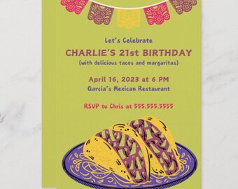 21st Birthday Invitation Mexican Fiesta Editable Canva Template Margarita Colorful Digital Party Invite Customizable
