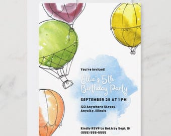 Hot Air Balloon Invitation: Editable in Canva Party Invite (5x7" Digital Template)