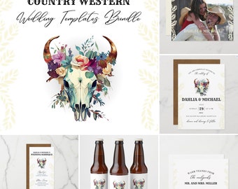 Country Western Wedding Templates Bundle Printable Invitation Save the Date Menu Favor Editable Canva Texas Wedding Templates Cowboy Cowgirl