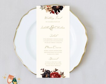 Wedding Menu Template Gothic Victorian Editable Printable Wedding Menu Wedding Feast Template Red and Black Floral Wedding Menu