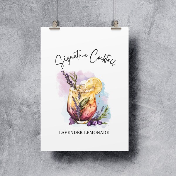 Signature Cocktail Sign Printable Editable Bar Sign Template for Wedding Lavender Lemonade Signature Drink Sign