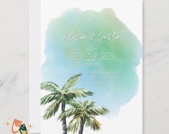 Palm Tree Invitation Canva Template Printable Ocean Beach Wedding Bachelorette Invitation Tropical Coastal Wedding Shower Invite Template