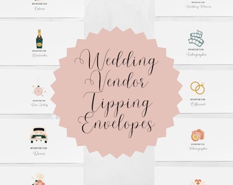 Wedding Vendor Tipping Envelopes | Set of 10 Printed Envelopes | Tip Envelopes for Wedding Vendors | Bartender, Caterer, DJ, Florist & More