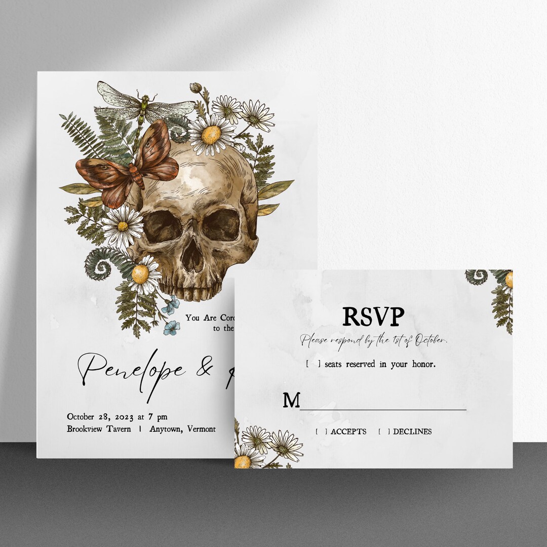 Wedding Invitation Printable Skull Halloween Party Wedding - Etsy