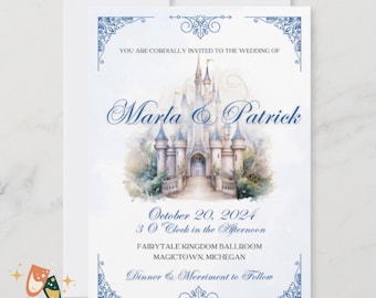 Cinderella Wedding Invitation Template: Fairytale Castle (Canva, Digital Download)