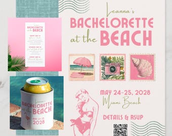 Bachelorette Beach Party Templates Bundle: Retro Pink Tropical Theme (Digital Download)