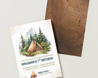 Camping Birthday Invitation for Kids: Editable Canva Template
