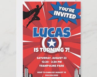 Superhero Birthday Invitation: Editable in Canva Party Invite (5x7" Digital Template)