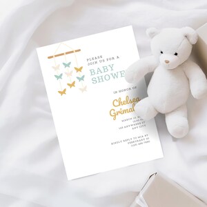 Invito per baby shower Boho Modello modificabile Canva Invito per baby shower digitale Invito per baby shower con farfalle di genere neutro Stampabile