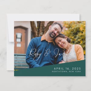 Foto Save the Date Vorlage Teal Pfirsich Blumenhochzeit Postkarte Größe Canva Printable Bearbeitbare Flache Karte Digitales Foto Save the Date Bunt