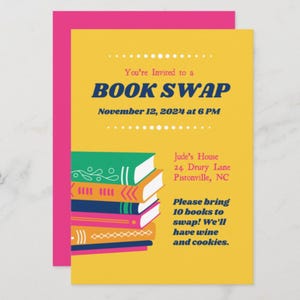 Book Swap Party Invitation: Editable Canva Template (Digital Download)