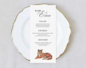 Wedding Menu Template Exotic Jungle Inspired Printable Menu Card Editable Canva Tiger White Lotus Wedding Template Maximalist Menu