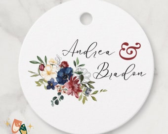 Wedding Favor Burgundy Blush Navy Floral Editable Template for Favor Tag, Favor Sticker Label, Welcome Bag, Cocktail Napkin, Wedding Logo