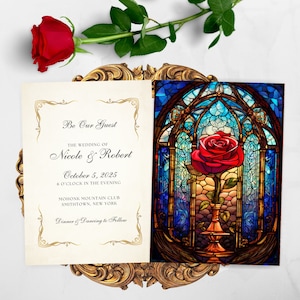 Hochzeitseinladung Die Schöne und das Biest Hochzeit bearbeitbare Vorlage Geburtstagsparty Dusche druckbare Einladung Canva Vorlage Sofortiger Download