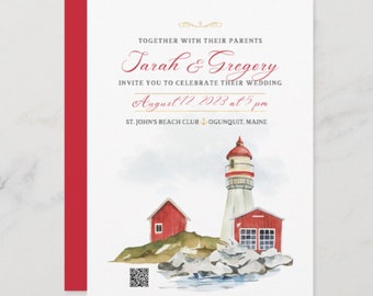 NAUTICAL INVITATION Editable Maine Lighthouse Printable Canva Invite Template Nautical Beach Ocean Wedding Invitation Instant Download