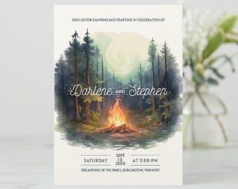 Camping Wedding Invitation: Pine Forest Template (Canva Editable)