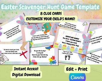 Easter Scavenger Hunt Template, Editable + Printable Easter Game, Kids Easter Treasure Hunt Clues, Easter egg hunt Activity, Toddler Easter