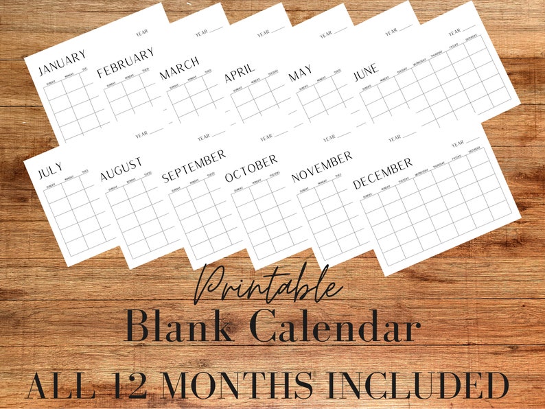 Blank Yearly Calendar | Printable Blank Calendar | Simple Calendar ...