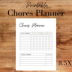 Chores Planner | Daily Chores List | Weekly Chores List | Printable Chores List | 8.5 X 11 | Family Chore List | Chore Chart | Editable List