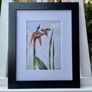 Hummingbird and  Bird of Paradise flower, original acrylic painting