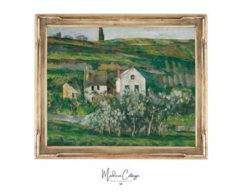 Pintura de paisaje campestre, arte paisajístico vintage, arte de pared de paisaje, descarga de arte vintage, impresión de campo, pintura al óleo