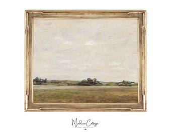 Pintura de paisaje campestre, arte paisajístico vintage, arte de pared de paisaje, descarga de arte vintage, impresión de campo, pintura al óleo