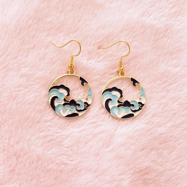 Ocean wave earrings | cottagecore earrings, kawaii earrings, birthday gift, kawaii gift, gift for her, tiktok earrings, aesthetic